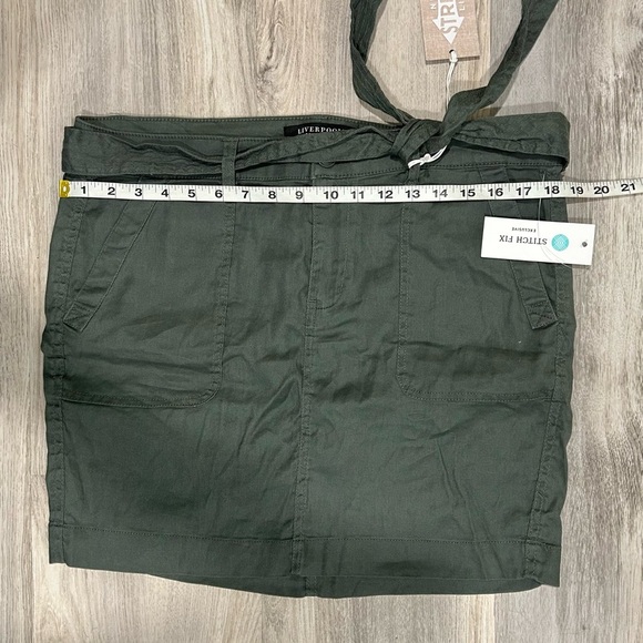 NWT Liverpool Olive Green Cargo Mini Skirt Belted Stretch Linen Size 12 Petite - Picture 6 of 10